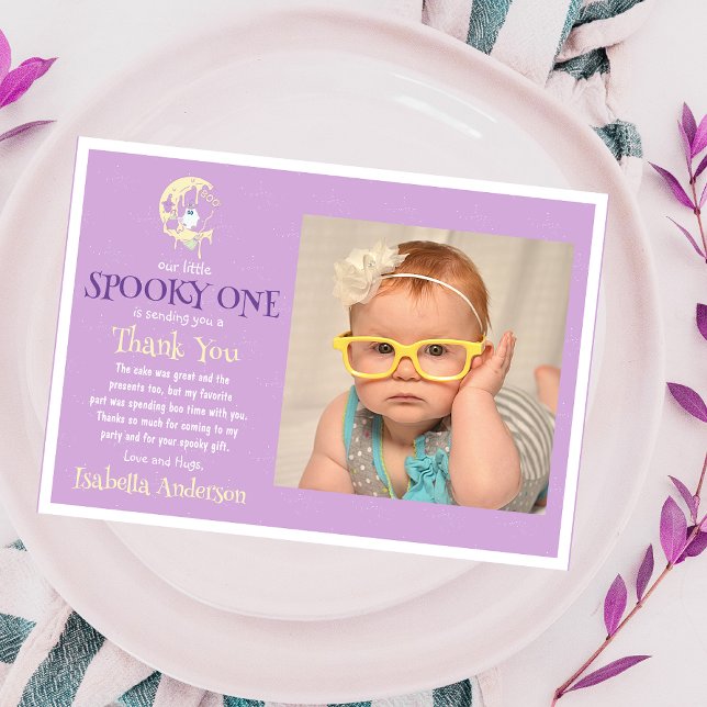 Cute Boo Ghost Moon Girl 1st Birthday Halloween Thank You Card (Creator Uploaded)
