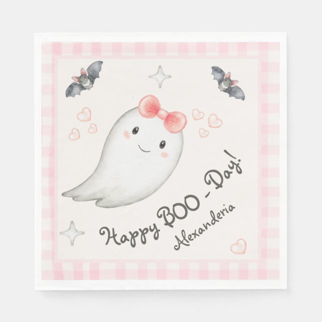 Cute Boo Ghost Pink Birthday Party Girl Napkins (Front)