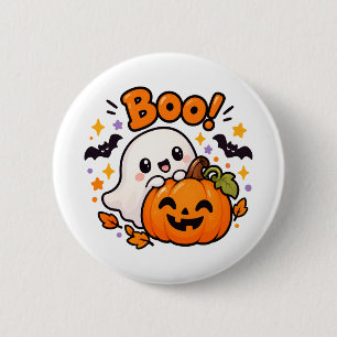 Cute Boo Ghost Pumpkin Halloween Button