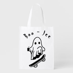 Cute Boo Ghost Skating Funny Halloween Spooky Art Grocery Bag