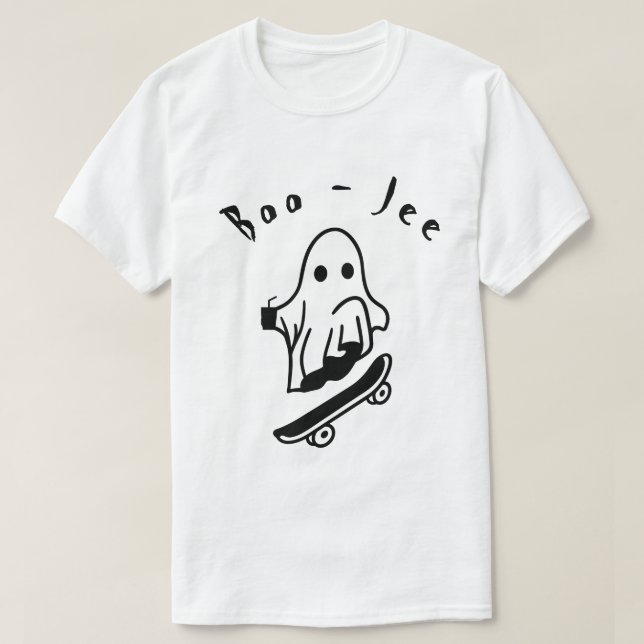 Cute Boo Ghost Skating Funny Halloween Spooky Art T-Shirt (Design Front)
