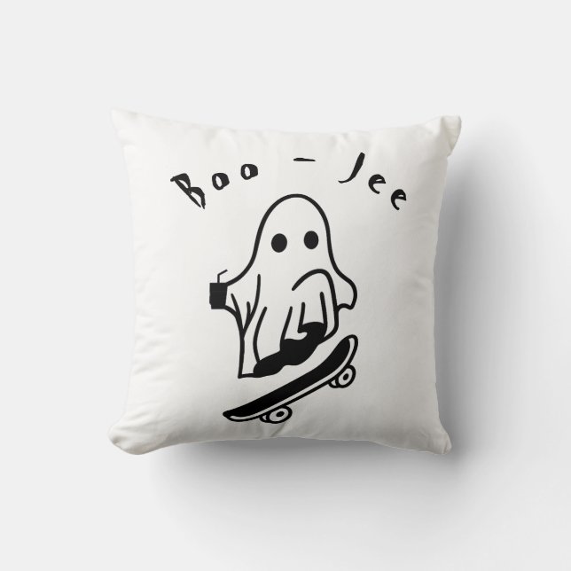 Cute Boo Ghost Skating Funny Halloween Spooky Art Throw Pillow (Front)