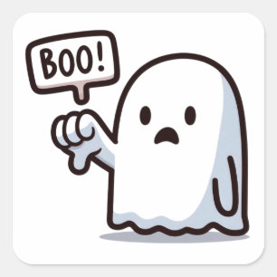 Cute BOO! Ghost Thumbs Down Square Sticker