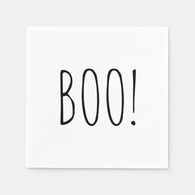 Cute Boo Halloween | Black & White Ghost Party Napkins (Front)