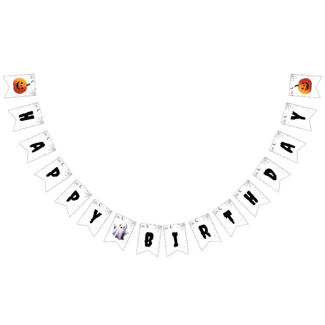 Cute Boo Halloween Ghost Boy Happy Birthday Bunting Flags (All)