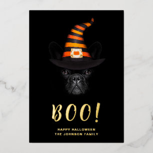Cute Boo Halloween Photo Gold Foil Holiday Card