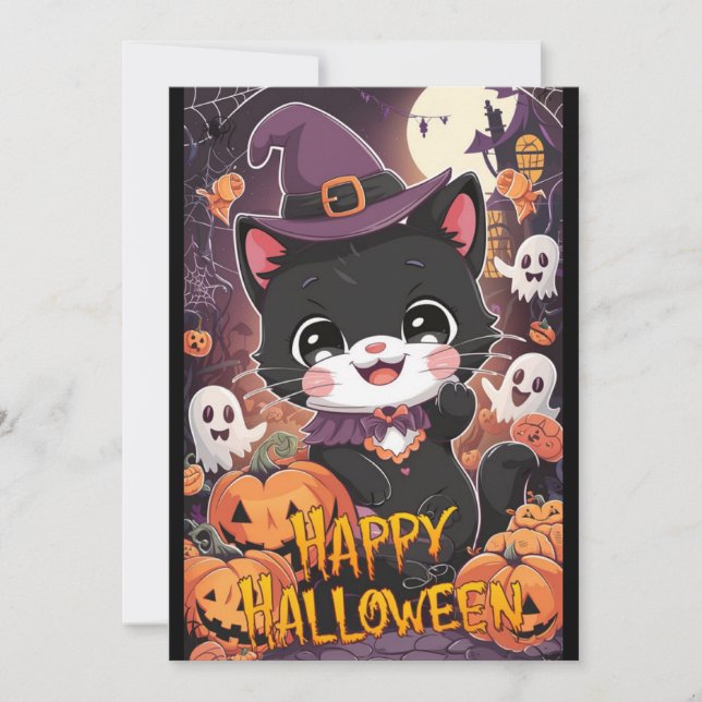 Cute Boo Happy Halloween  Holiday Card (Front)