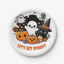 Cute boo in Halloween themed Birthday Paper plates