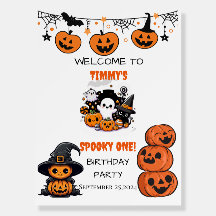 Cute Boo in Halloween themed Birthday Party poster