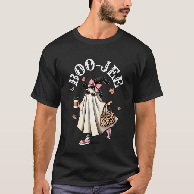 Cute Boo JEE Ghost Halloween Leopard Ghost Coffee  T-Shirt (Front)