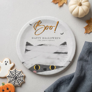 Cute Boo Mummy Cat Halloween Paper Plates