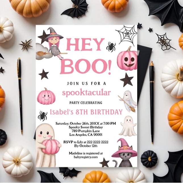 cute boo party pink ghost – Halloween 8TH birthday Invitation (Creator Uploaded)