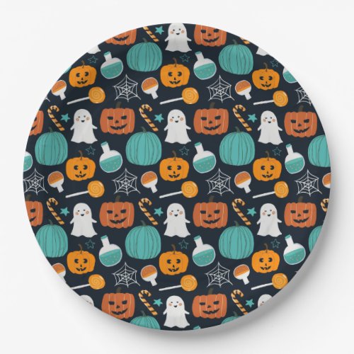 Cute Boo Pumpkin Candy Corn Halloween Pattern Paper Plates
