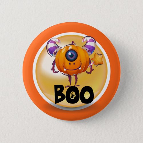 Cute boo pumpkin cyclops monster halloween costume button