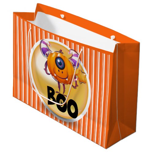 Cute boo pumpkin cyclops monster halloween party large gift bag