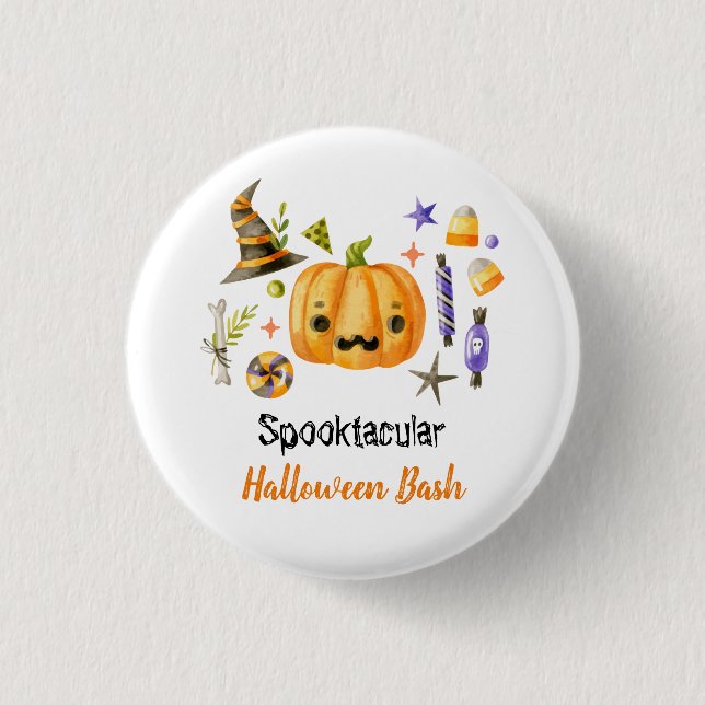 Cute Boo Pumpkin Spooktacular Halloween Bash Party Button (Front)