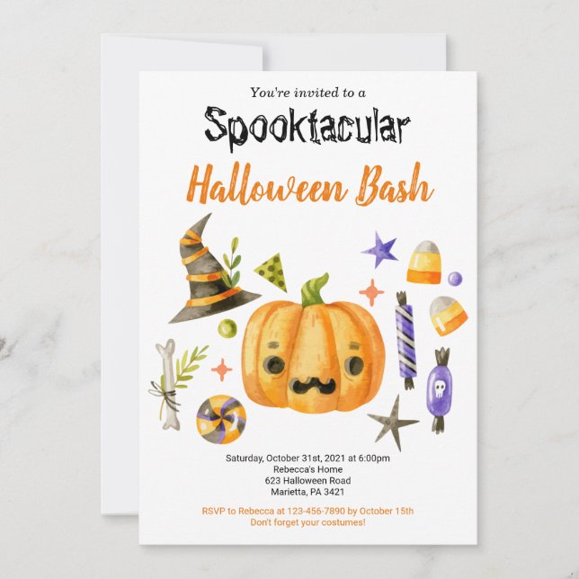 Cute Boo Pumpkin Spooktacular Halloween Bash Party Invitation (Front)