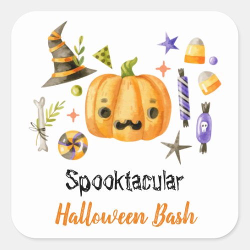 Cute Boo Pumpkin Spooktacular Halloween Bash Party Square Sticker