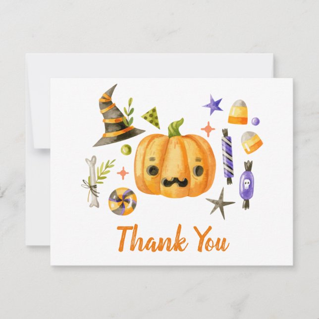 Cute Boo Pumpkin Spooktacular Halloween Bash Party Thank You Card (Front)