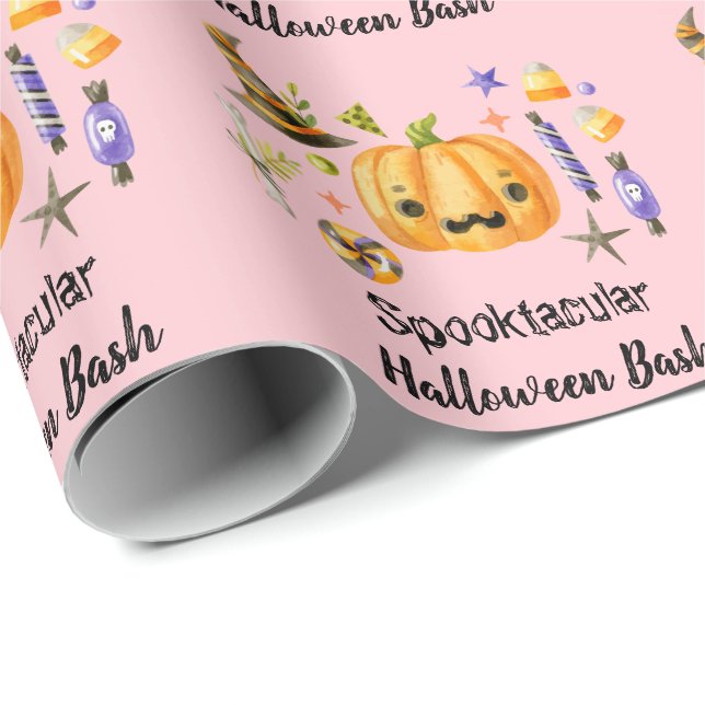 Cute Boo Pumpkin Spooktacular Halloween Bash Pink Wrapping Paper (Roll Corner)