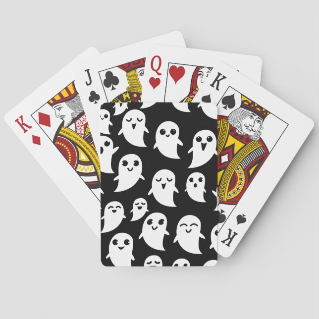 Cute Boo Spook Halloween Cartoon Ghost Poker Cards (Back)