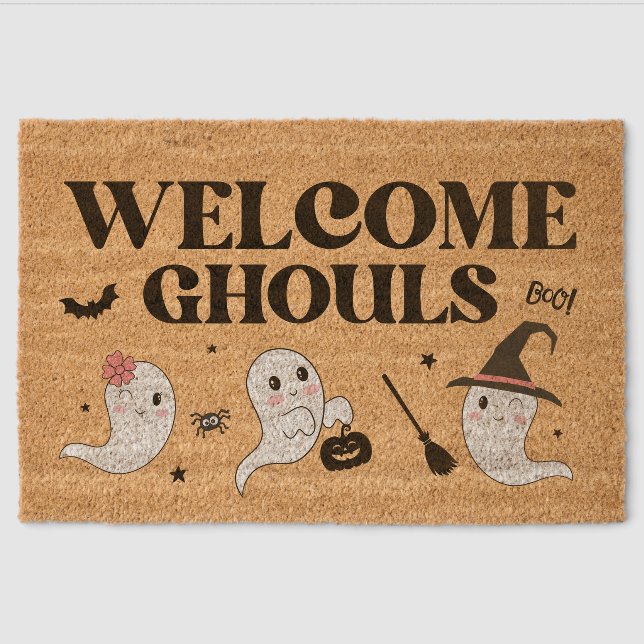 Cute Boo Spooky Ghost Halloween Pink Girl Fiber Doormat (Front)
