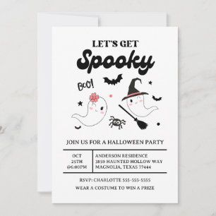 Cute Boo Spooky Ghost Halloween Pink Girl Invitation