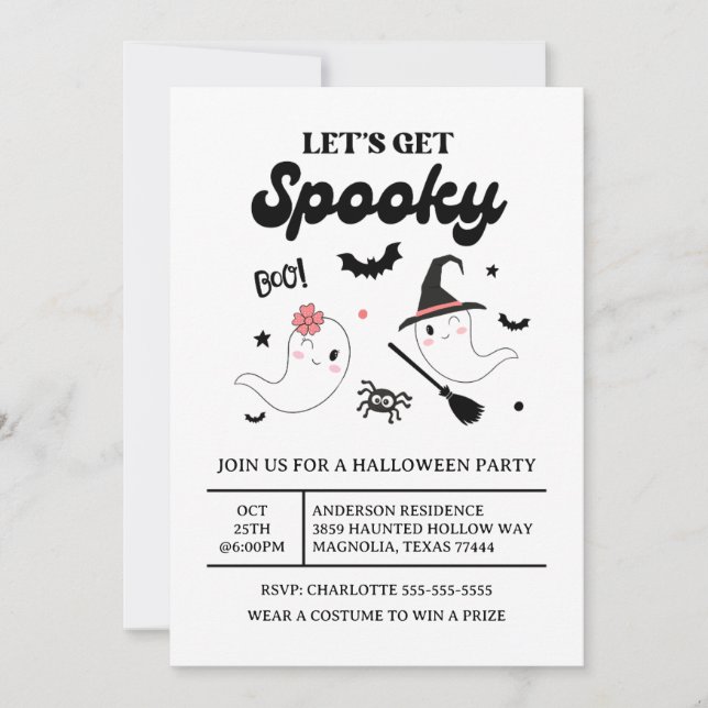 Cute Boo Spooky Ghost Halloween Pink Girl Invitation (Front)