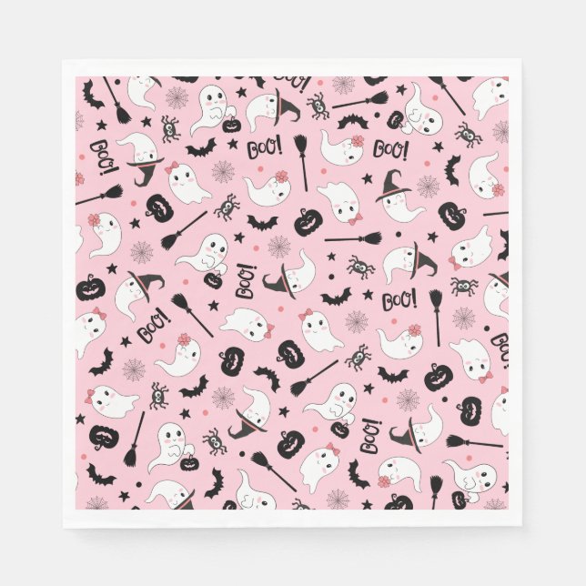 Cute Boo Spooky Ghost Halloween Pink Girl Napkins (Front)