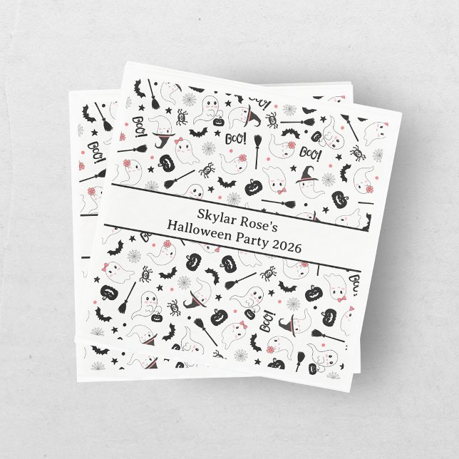 Cute Boo Spooky Ghost Halloween Pink Girl Napkins (Creator Uploaded)