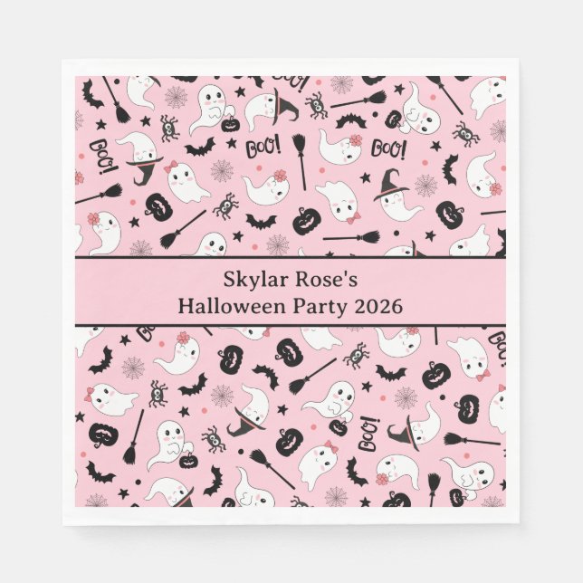 Cute Boo Spooky Ghost Halloween Pink Girl Napkins (Front)