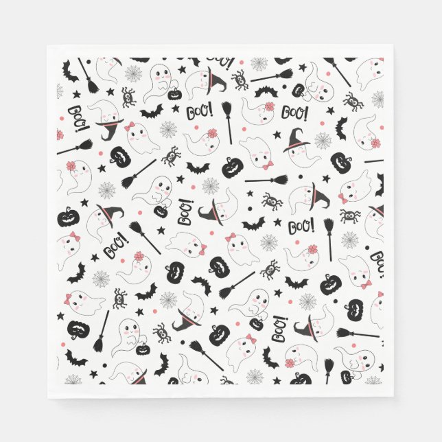 Cute Boo Spooky Ghost Halloween Pink Girl Napkins (Front)