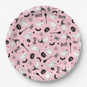Cute Boo Spooky Ghost Halloween Pink Girl Paper Plates
