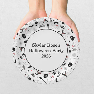 Cute Boo Spooky Ghost Halloween Pink Girl Paper Plates