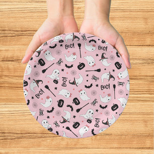Cute Boo Spooky Ghost Halloween Pink Girl Paper Plates