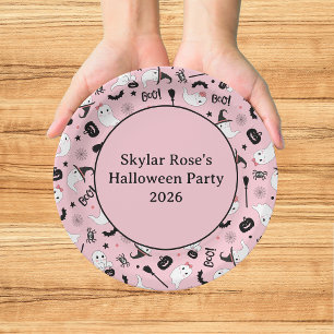 Cute Boo Spooky Ghost Halloween Pink Girl Paper Plates