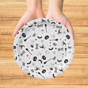 Cute Boo Spooky Ghost Halloween Pink Girl Paper Plates
