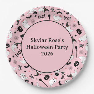Cute Boo Spooky Ghost Halloween Pink Girl Paper Plates