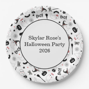 Cute Boo Spooky Ghost Halloween Pink Girl Paper Plates