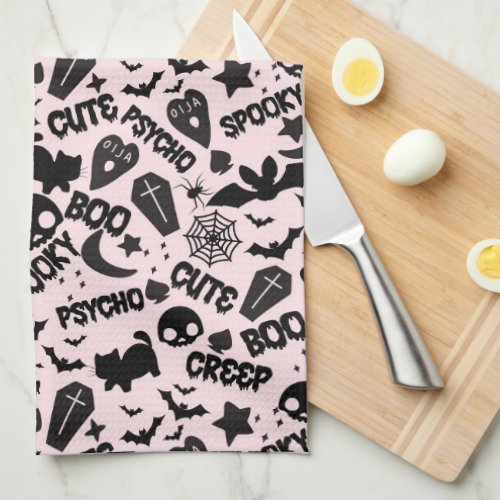 Cute Boo Spooky Psycho Pink Fun Halloween  Kitchen Towel
