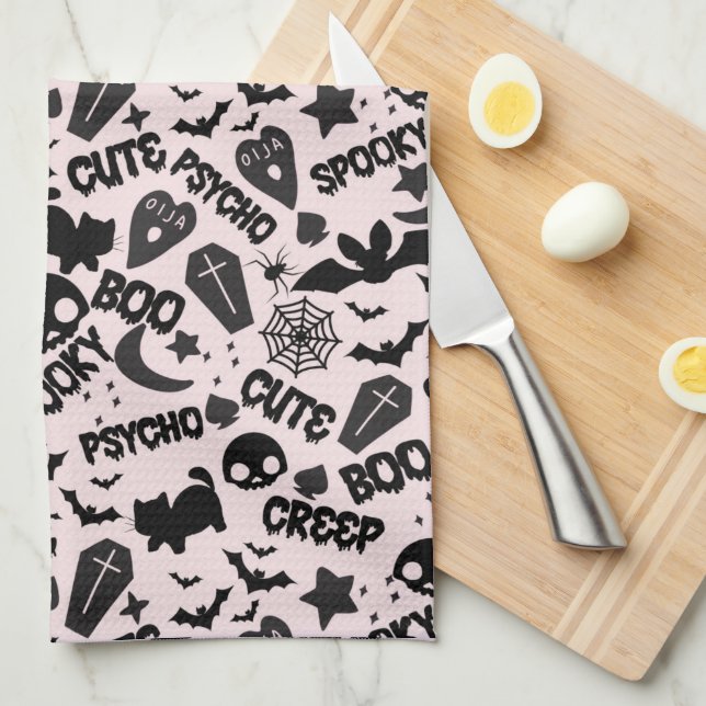Cute Boo Spooky Psycho Pink Fun Halloween  Kitchen Towel (Quarter Fold)