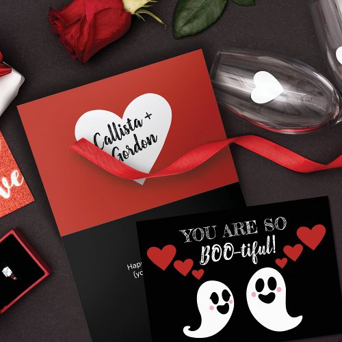 Cute Boo_tiful Ghost Heart Valentines Day Holiday Card