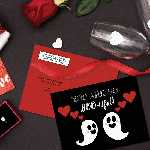 Cute Boo_tiful Ghost Heart Valentines Day Holiday Postcard