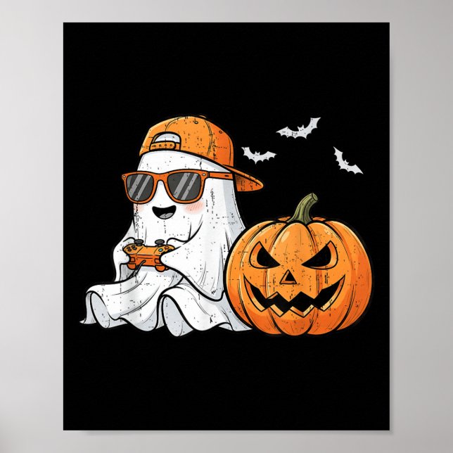 Cute Boo With Sungles Playing Game Funny Halloween Poster (Front)