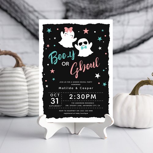 Cute Boo_y or Ghoul Gender Reveal Halloween Baby Invitation