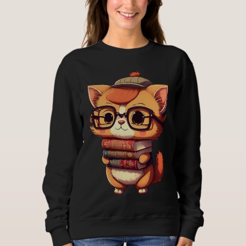 Cute  Book and Cat  Librarian Reading Sweatshirt
