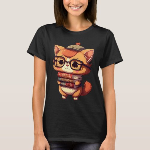 Cute  Book and Cat  Librarian Reading T_Shirt