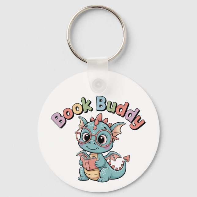 Cute Book Buddy Reading Dragon Keychain (Back)