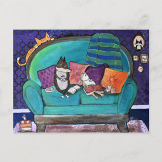 Cute Book Club Animals Whimsical Art Postcard