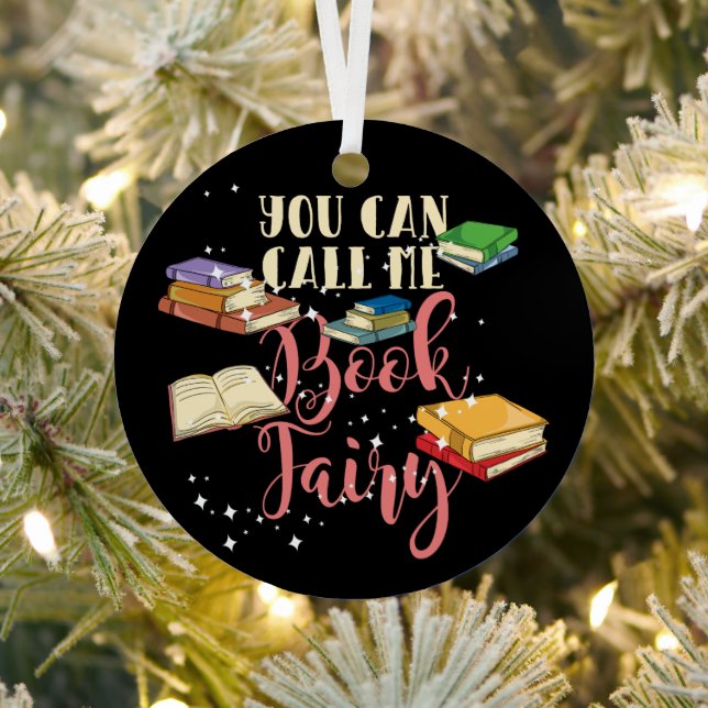 Cute Book Fairy Librarian Holiday Metal Ornament (Insitu)